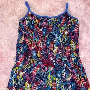 Colorful lacy stretch camisole top.